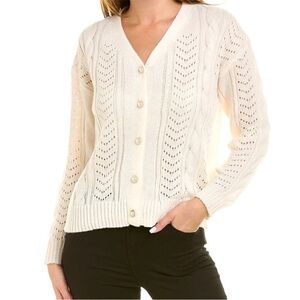 Nanette Lepore Cream Knit Cardigan w faux pearl & gold button detail size small
